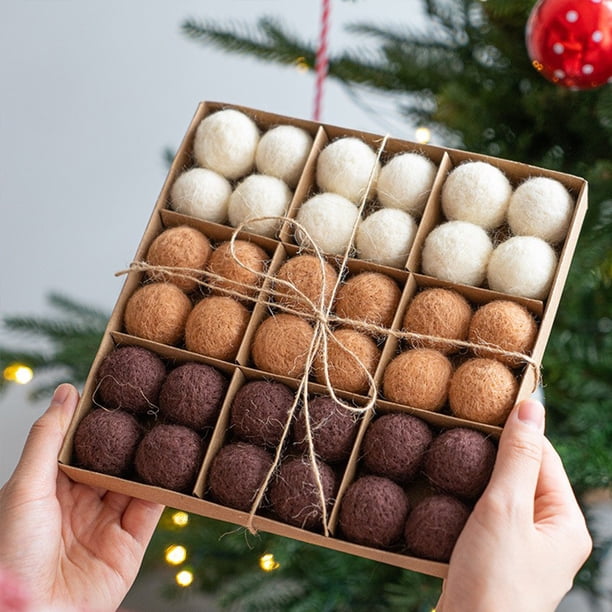 Adornos navideños, bolas de lana, 36 piezas en caja, adornos colgantes para árbol de Navidad, decoración de ventanas, arreglos de escena, decoración navideña, juegos de bolas colgantes para fiestas