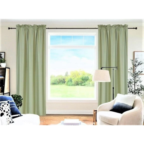 1 PAIR R64 sage blackout elegant lined thermal lined window treatment matte solid color rod pocket easy to hang 35" wide x 84" lenght each panel
