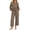 Brown, variant on Szluipve 2 Piece Sets for Women Gingham Plaid Round Neck Long Sleeve Ruffle Peplum Top And Drawstring Wide Leg Cropped Pants 2 Piece Outfit Casual Loungewear Set With Pockets Brown XL