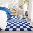 thumbnail image 3 of ZENELESS Checkered Fluffy Area Rugs for Living Room,4x6 Soft Plush Carpet for Bedroom Bedside Kids Teen Dorm Nursery Home Decor,White and Sand Blue, 3 of 7