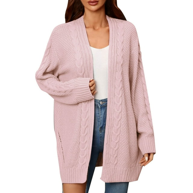 Manteau d'Automne pour Femme, Tricot Uni, Col Rond, Veste Chaude, Mi-Longue, Manteau Mode, Manteau Extérieur, Manteau Ouvert à l'Avant, Pardessus Torsadé