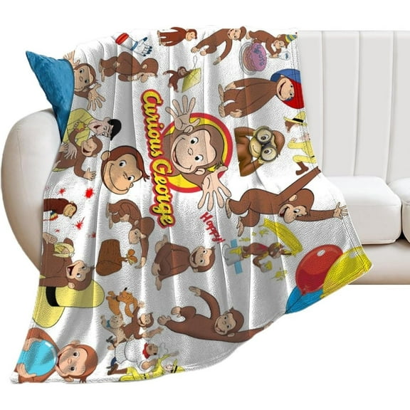 Curious George 2 Bed Blankets Lightweight Flannel Throws Blankets All Seasons Blankets For Sofa Bed Travel Camping 40"x50"