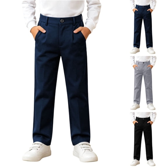 Bixock Uniform Pants for Boys High Waist Straight Leg Pants Kids Suits Trousers Elastic Waist Solid Color Straight Cut Breathable Campus Formal Casual Outer Wear Size 11-12Years