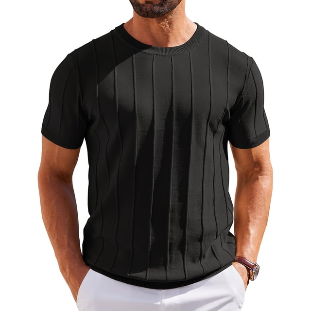 Jersey COOFANDY de punto para hombre, manga corta, color negro