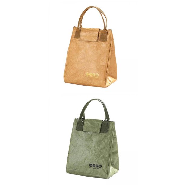 Bolsa de Almuerzo de Papel Térmico Caja Aislada Enfriador Bolsa de Refrigerio Reutilizable para Mujer Marrón+Bolsa de Almuerzo de Papel Térmico Caja a Baoblaze Bolsa de almuerzo Tyvek