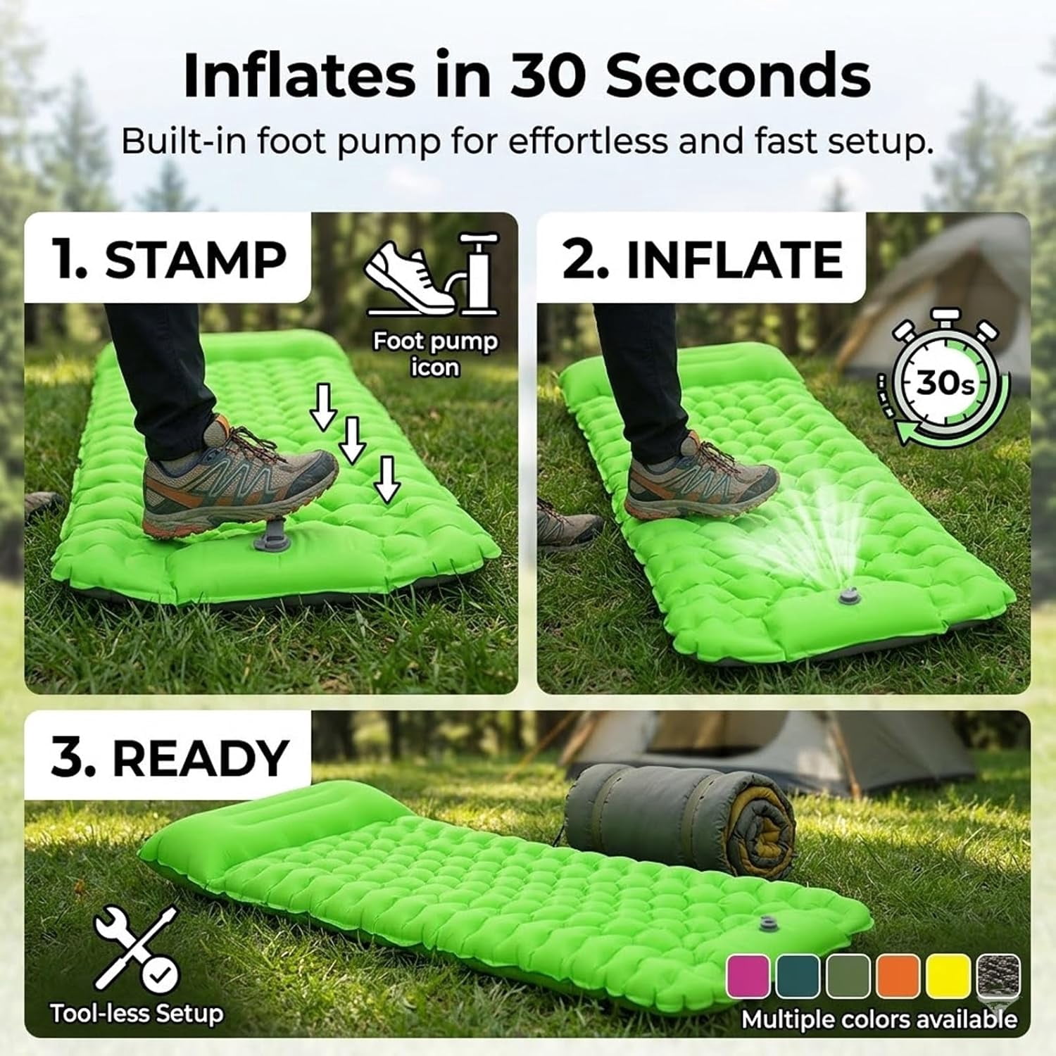 Lounge Mat - Your Portable Chill Zone, Thick Memory Foam Sleeping Pad for Camping, Self Inflating Travel Air Mattress with Pump, Lightweight Portable Car Tent Bed for Outdoor Backpacking（Gray）