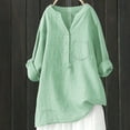 thumbnail image 2 of Oversized Tshirts for Women, Loose Button Stand Collar Solid Color Long Sleeve Blouse, Green L, 2 of 2