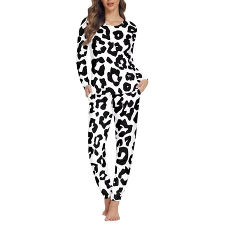 

FKELYI Leopard Print Women Pj Set Size L 2 Packs Lightweight Adult Pajamas Women Comfy Long Sleeve Nightwear for Women Sleepwear