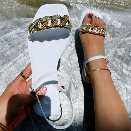 

PhoneSoap Women Flat Chain Sandals Beach Sandals Fashion Flat Summer Casual Fashion Sandals Beach Sandals White