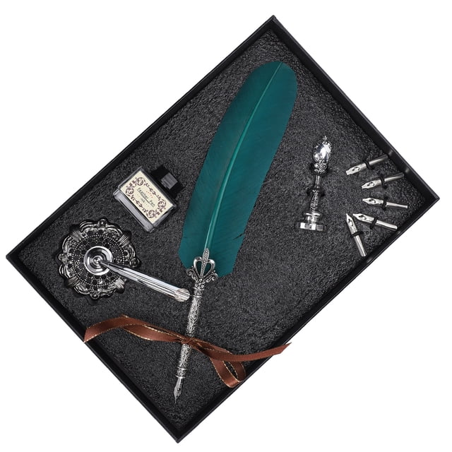 Ink Pen, Exquisite Design With Retro Style, Feather Pen Set, Durable To Use, Comfortable To Hold, For Gifts Home Green