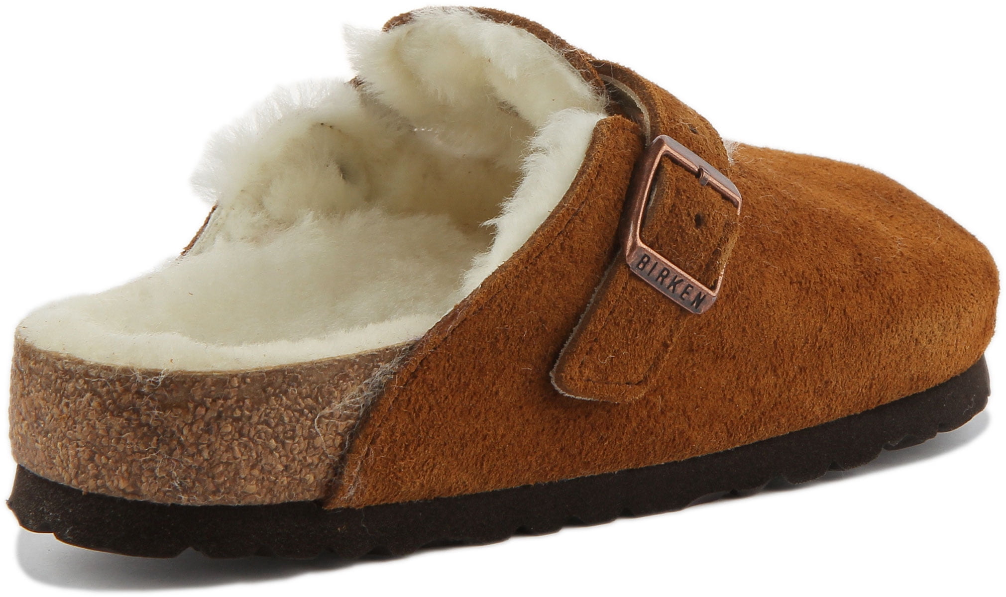 Birkenstock Boston Shearling Unisex Single Strap Suede Sandal In Mink Size 11/11.5F -9/9.5M