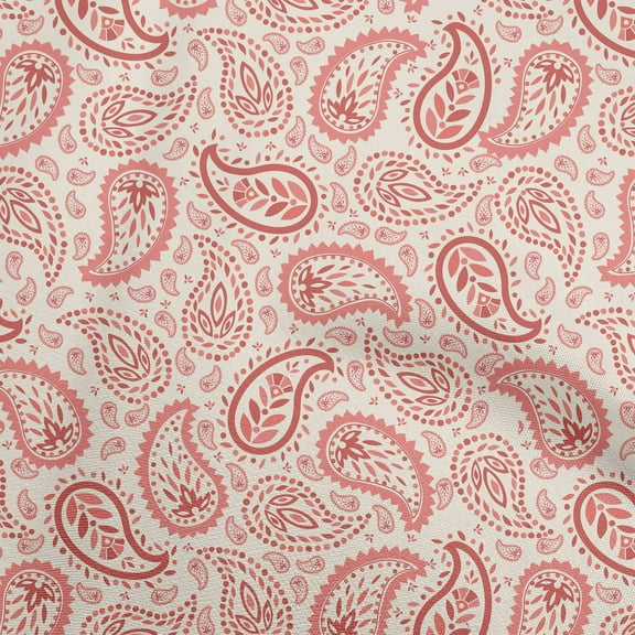 oneOone Cotton Flex Red Fabric Asian Paisley Diy Clothing Quilting Fabric Print Fabric By Yard 40 Inch Wide