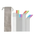 thumbnail image 1 of Straw Set Of 16 Reusable Stainless Steel Straws With Travel Case Cleaning Brush Tips Friendly Extra Long Straws, metal straws, stainless steel straws, eco-friendly drinking straws, reusable, 1 of 7