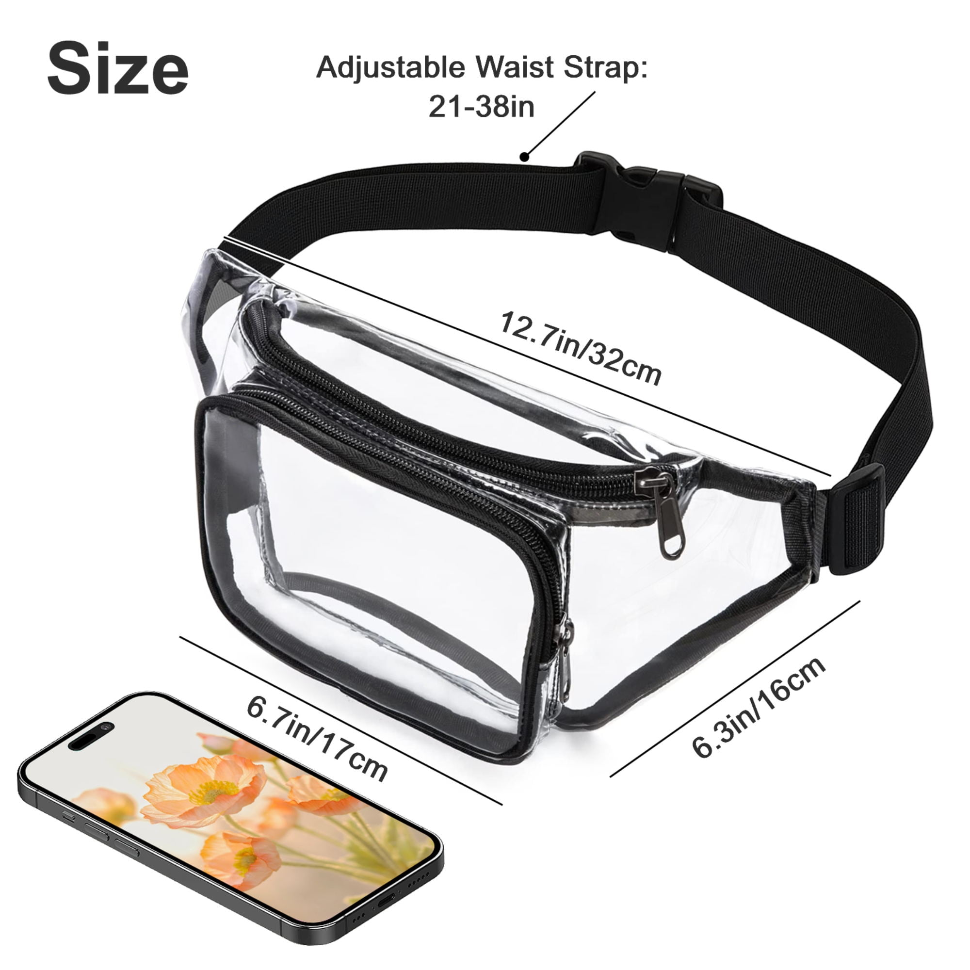  Clear Fanny Pack Stadium Approved for Women Men with  Adjustable Strap,Crossbody Clear Belt Waist Bag Pouch for Concerts Hiking  Running Beige