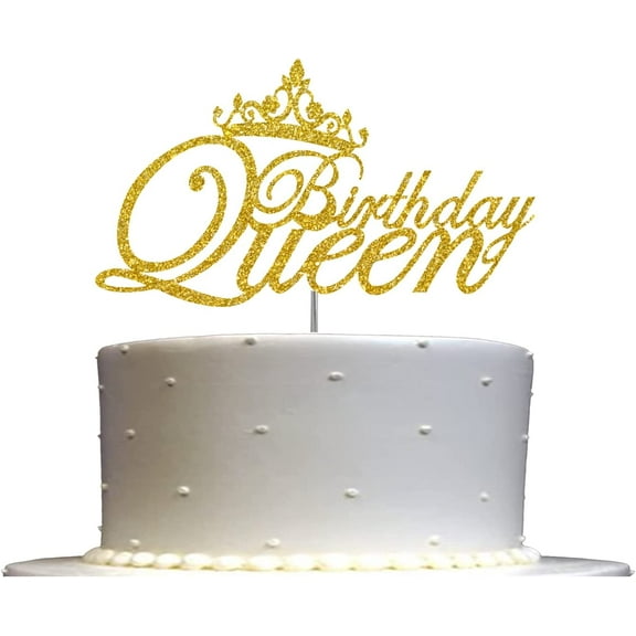 Birthday Queen Glitter Cake Topper, Birthday Party Decorations Ideas, Sturdy Doubled Sided Glitter, Acrylic Stick (Gold)