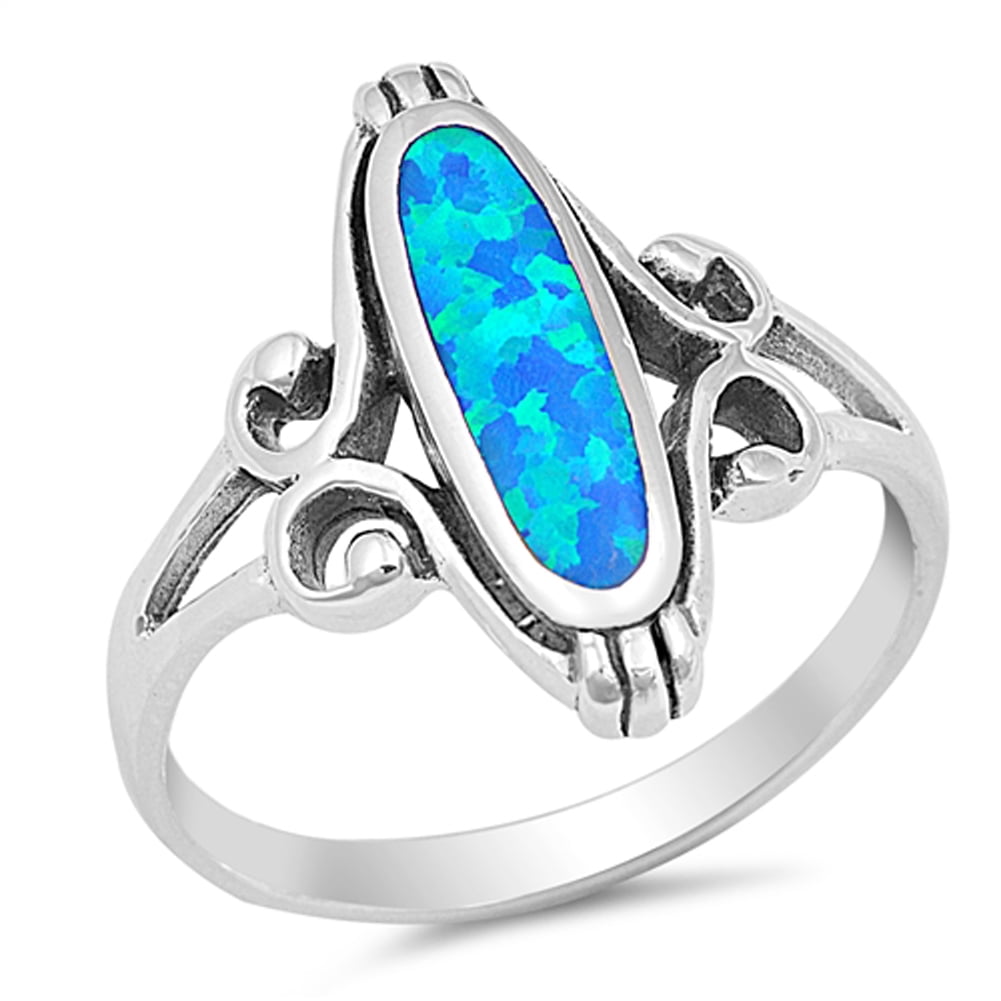 Sac Silver - CHOOSE YOUR COLOR Blue Simulated Opal Long Oval Ring New ...