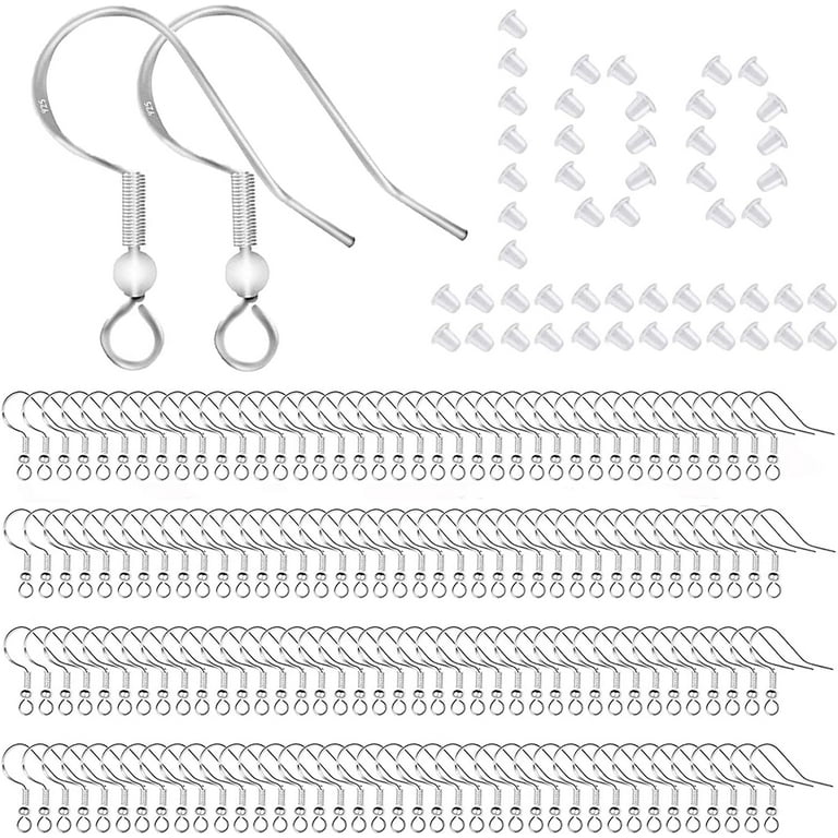 100 PCS/50 Pairs Earring Hooks, 925 Sterling Silver Hypoallergenic Earring  Fish Hooks for Jewelry Making, Earring Wires with 100pcs Clear Silicone