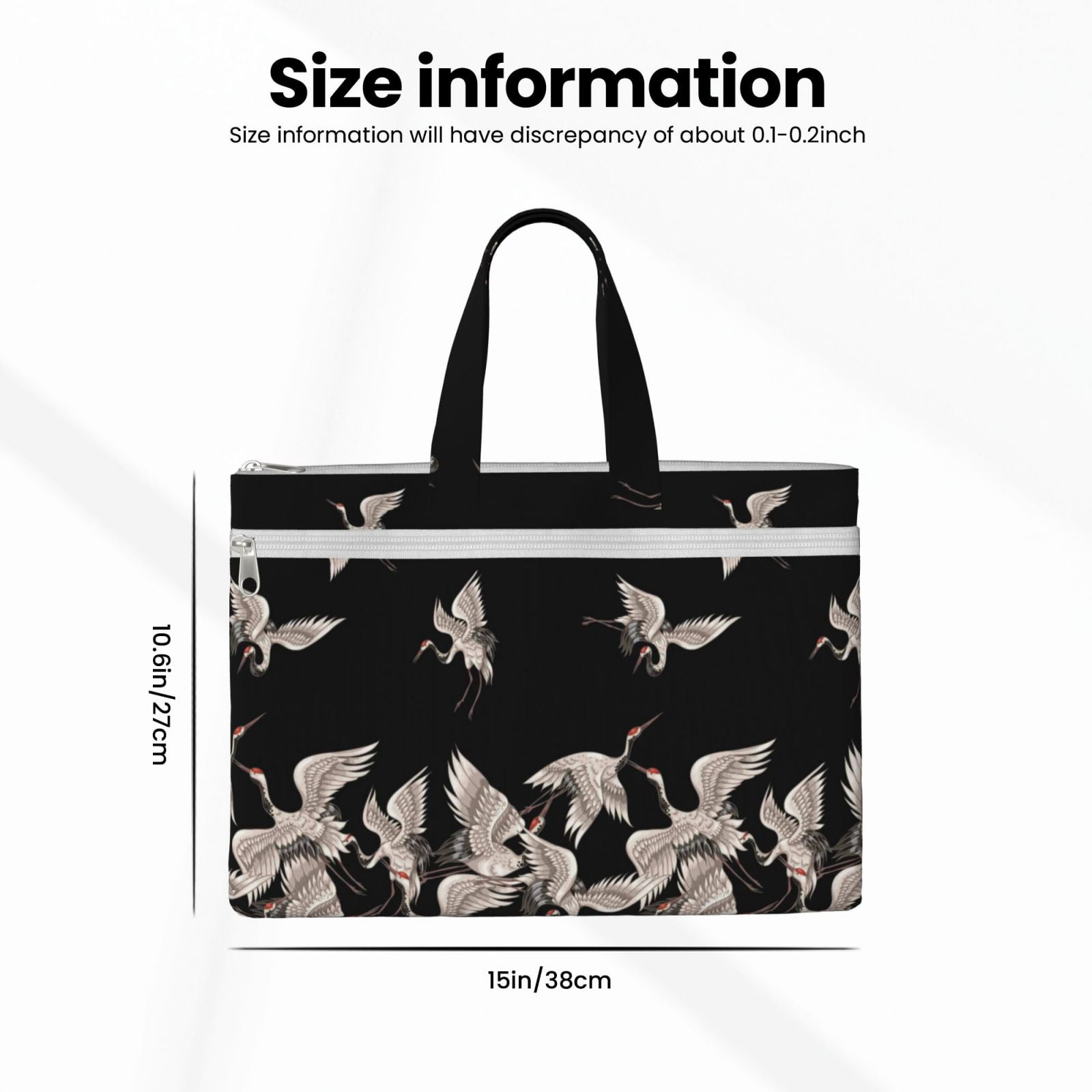 Kdxio Japanese White Crane File Tote Document Bag Business Briefcase Bag Document Organizer Tote Briefcase for Letter A4 Files Business Teacher Office Bag
