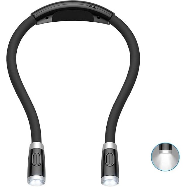 Luz de lectura recargable, luz nocturna manos libres con 3 niveles de brillo ajustables - Cable USB incluido (negro) JM