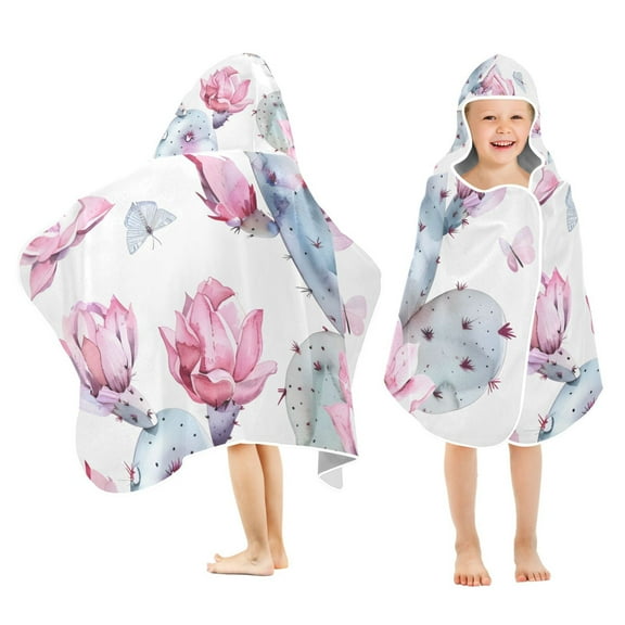 Pink Opuntia Cactus Kids Hooded Beach Towel Baby Bath Poncho Towels with Hood Absorbent 50"x23.5" for Pool Swimming