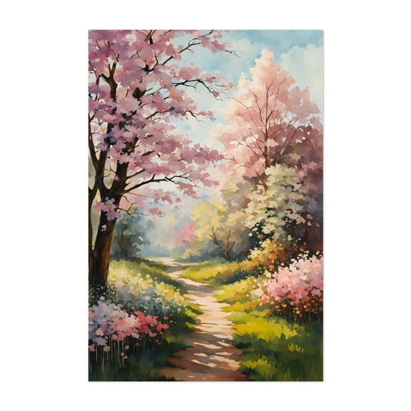 Cherry Blossom Path - Painting Cherry Blossoms Watercolor Nature Landscape Floral Scenic Unframed Wall Art Print 4 x 6 inches