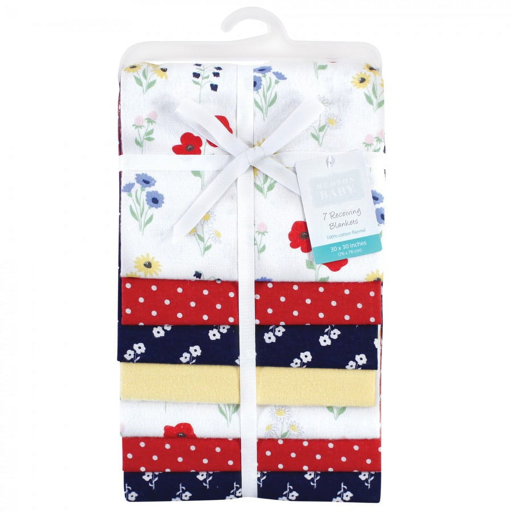 Hudson Baby Infant Girl Cotton Flannel Receiving Blankets Bundle, Wildflower, One Size