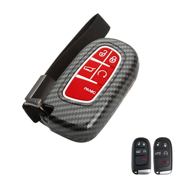 Xotic Tech Carbon Fiber Pattern Red Silicone Key Fob Shell Full Cover Case w/Keychain Compatible with Chrysler 200 300 or Dodge Charger Challenger Dart Durango Journey or Jeep Grand Cherokee Renegade