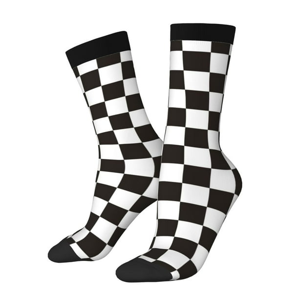 Balery Black and White Checkerboard Calcetas Largas con Estampado para Hombre y Mujer – Suaves y Transpirables, Talla Única (US 5-11)