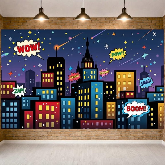 Hero Banner Colorful Design City Night Banner Party Backdrop for Birthday Party Baby Shower Photography Background