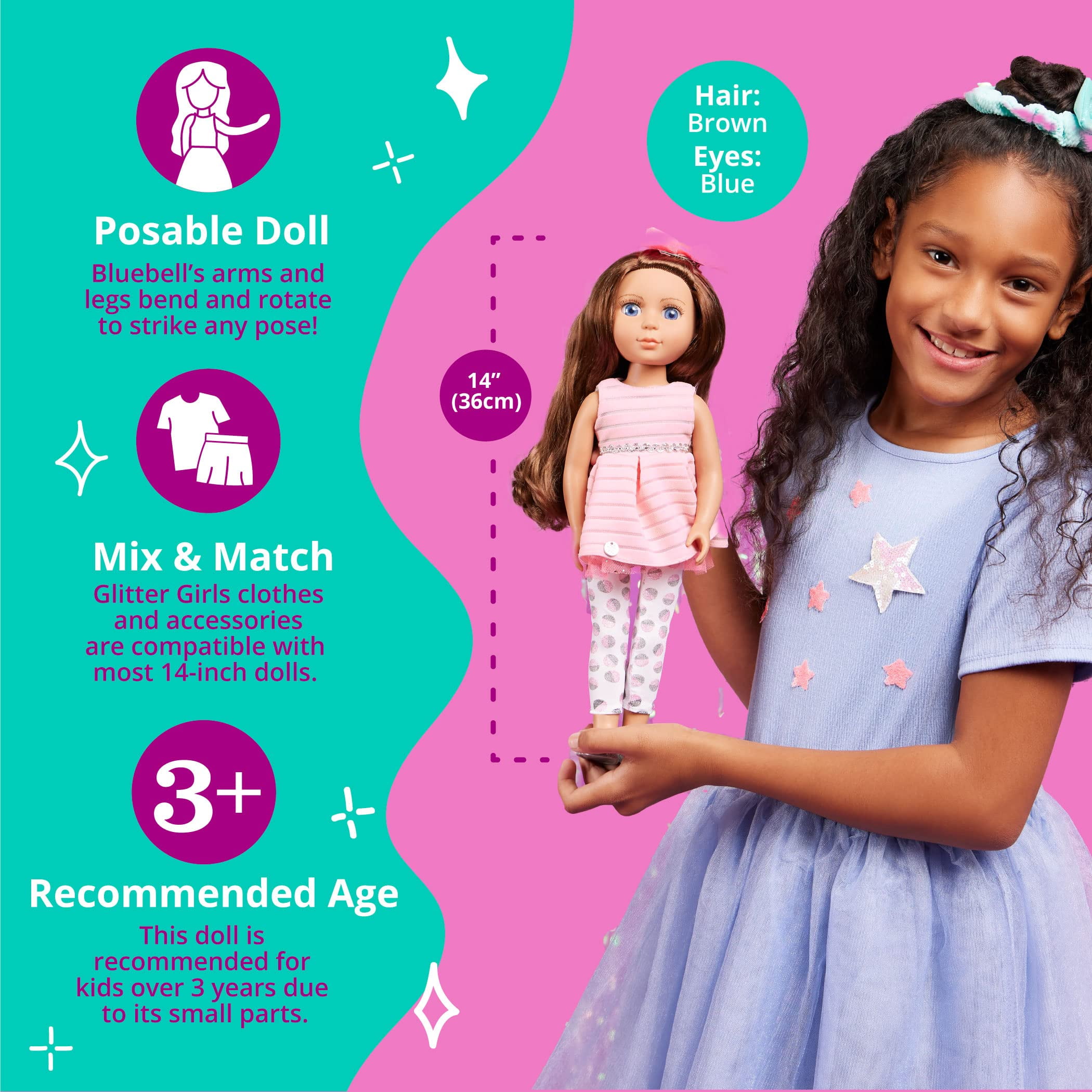 Battat Glitter Girls 14 Doll Kika - Brown Hair, Blue Eyes, Ice Cream  Outfit & Accessories - Ages 3+, Pink