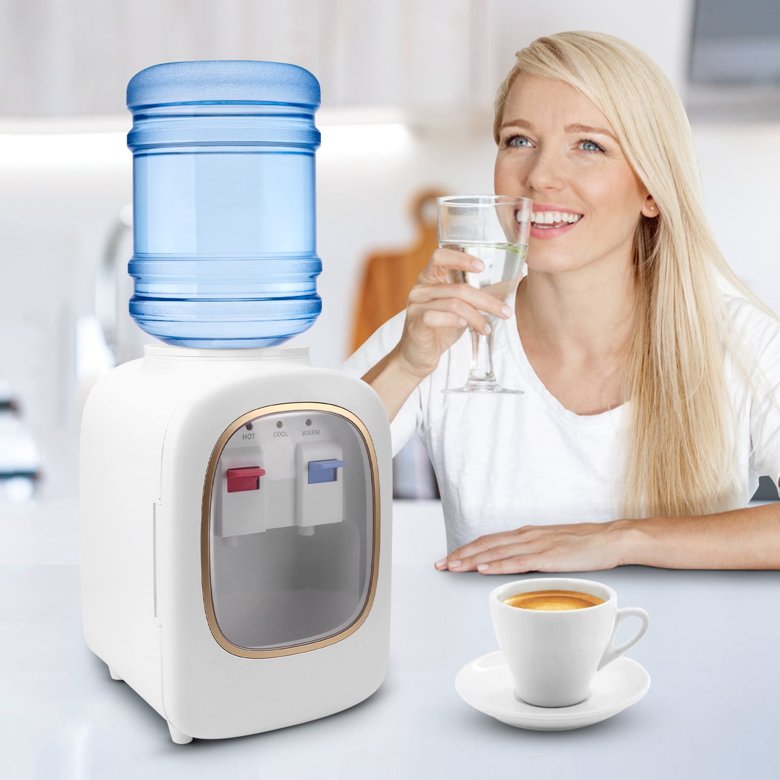 Water Cooler Dispenser Top Loading Holds 3 & 5 Gallon Bottles - 3 Temperature Settings - Hot, Cold & Room Water, Countertop Perfect for Homes, Kitchens, Offices, Dorms, White