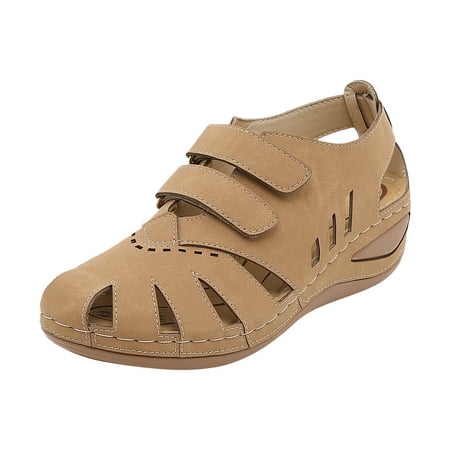 

Fanxing Sandals for Women Summer Dressy Casual Platform Walking Shoes Hook And Loop Two Strap Cut Out Sandals With Arch Support