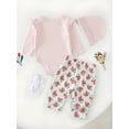 thumbnail image 4 of WIBACKER 100% Cotton 4-Piece Newborn Girls Floral Outfits Infant Bodysuit Tops, Hat, Socks and Pants Baby Layette Gift Set, 4 of 12