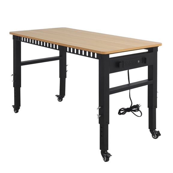 RIGMEC Height Adjustable Workbench With Power Outlets, 2000 lb Load Capacity, 48x24 in Heavy Duty Work Table for Home, Office, Garage and Workshop