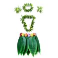 thumbnail image 1 of Falda hawaiana de hierba con hojas de Hula, collares, pulseras, diadema, suministros para fiesta Luau (5 unidades), color verde, 1 of 5