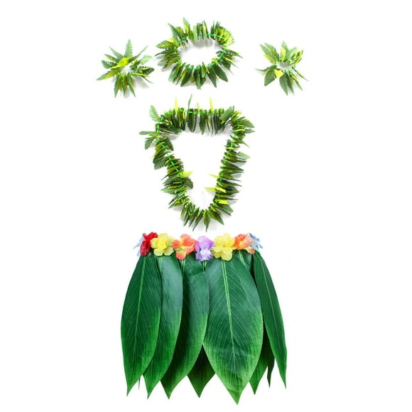 Falda hawaiana de hierba con hojas de Hula, collares, pulseras, diadema, suministros para fiesta Luau (5 unidades), color verde