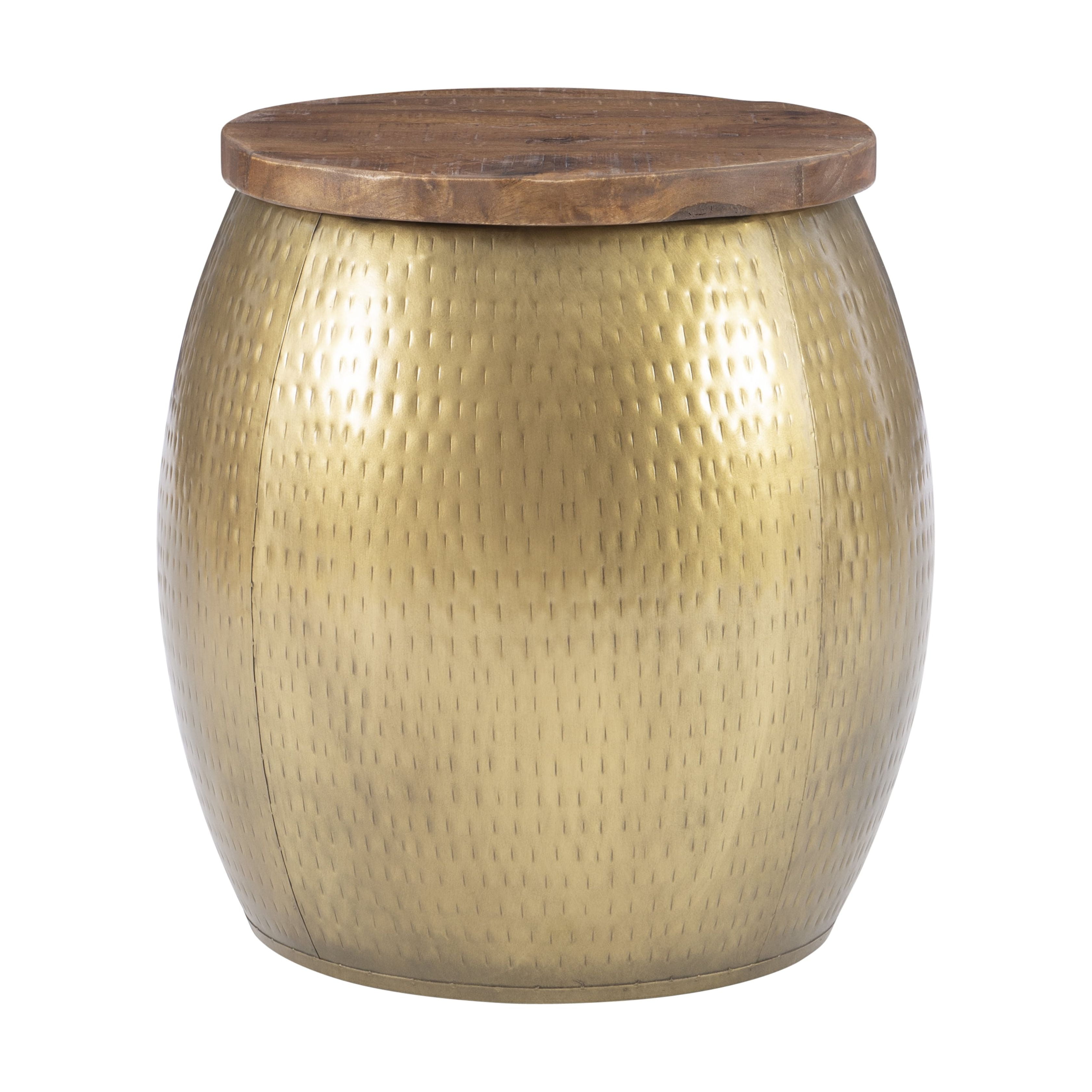Powell Wesmar Metal Indoor Gold Drum Accent Table with Storage, 20.5" Tall, Brass