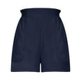thumbnail image 6 of Women's High Waisted Linen Shorts with Pockets and Drawstring, Casual Flowy Elastic Waistband Summer Beach Vacation Lounge Wear Travel Essentials | Aestivo,Navy M, 6 of 9