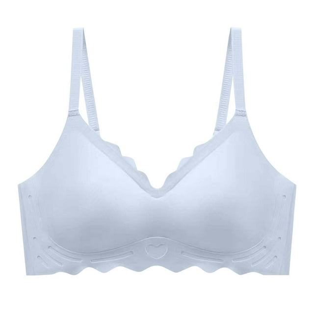 YUTK Comfortable Bra - Women's Solid Color Seamless Underwear without Steel Rims Detachable Chest Sagging Wave Pattern Bra Light Blue Xl