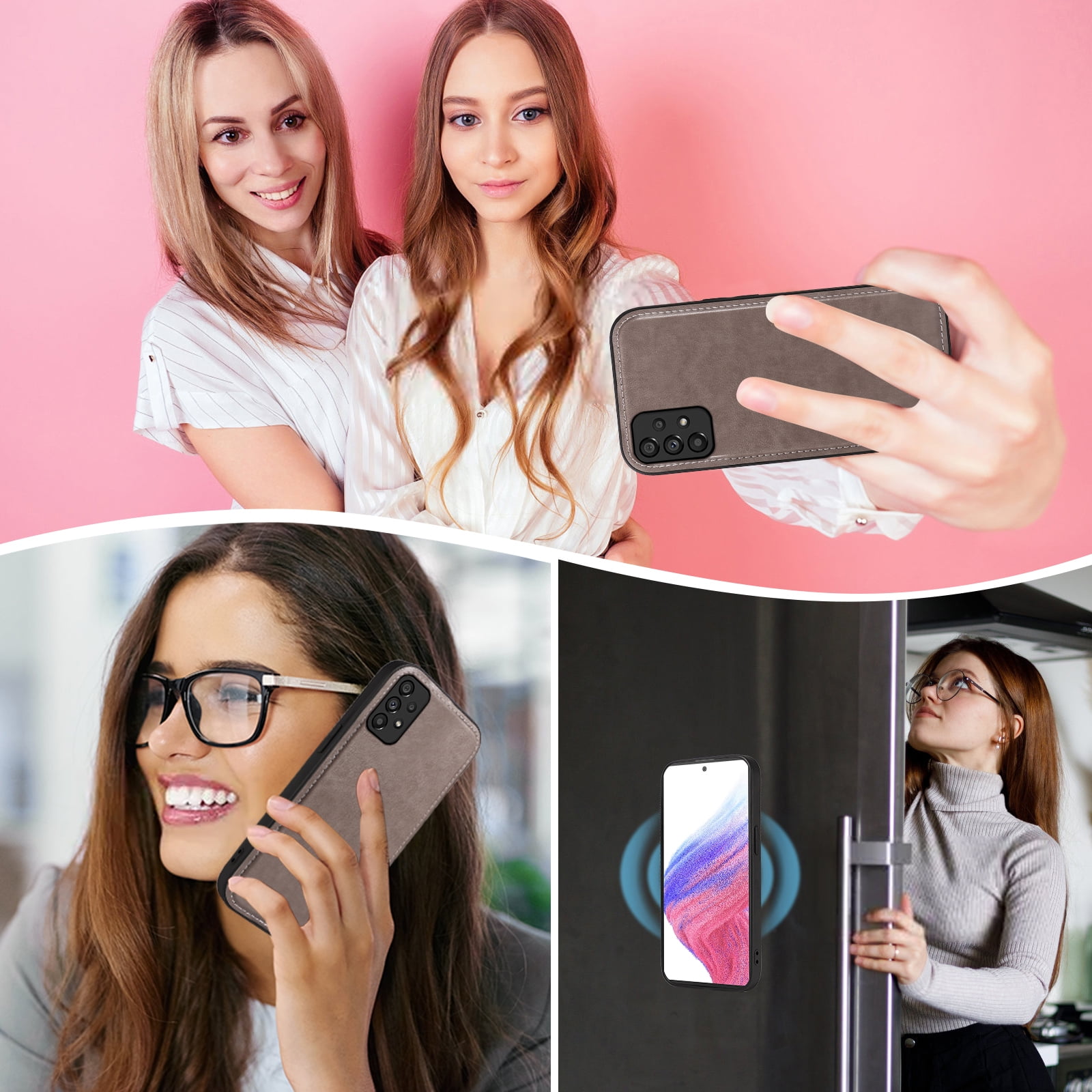 Asuwish Phone Case for Samsung Galaxy A53 5G Zipper Wallet Detachable Cell Cover with Tempered Glass Screen Protector Crossbody Strap Flower Flip Card Holder A 53 G5 53A SM A536U 6.5" 2022 Women Gray
