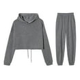 thumbnail image 5 of 2 Pcs/Set Women Top Pants Set Hooded Long Sleeve Drawstring Hem Hoodie Stretchy High Waist Ankle-banded Trousers Sport Fitness Tracksuit, 5 of 8
