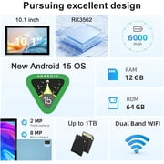 10 inch Android 15 Tablet with Keyboard, 12GB RAM+64GB ROM+1TB Expend Tableta, 1.8Ghz Quad-Core Processor, 2 in 1 Tablet with Case/ Mouse/ Stylus/ 8MP Camera/ 6000mAh Battery/ 1280x800 HD Display