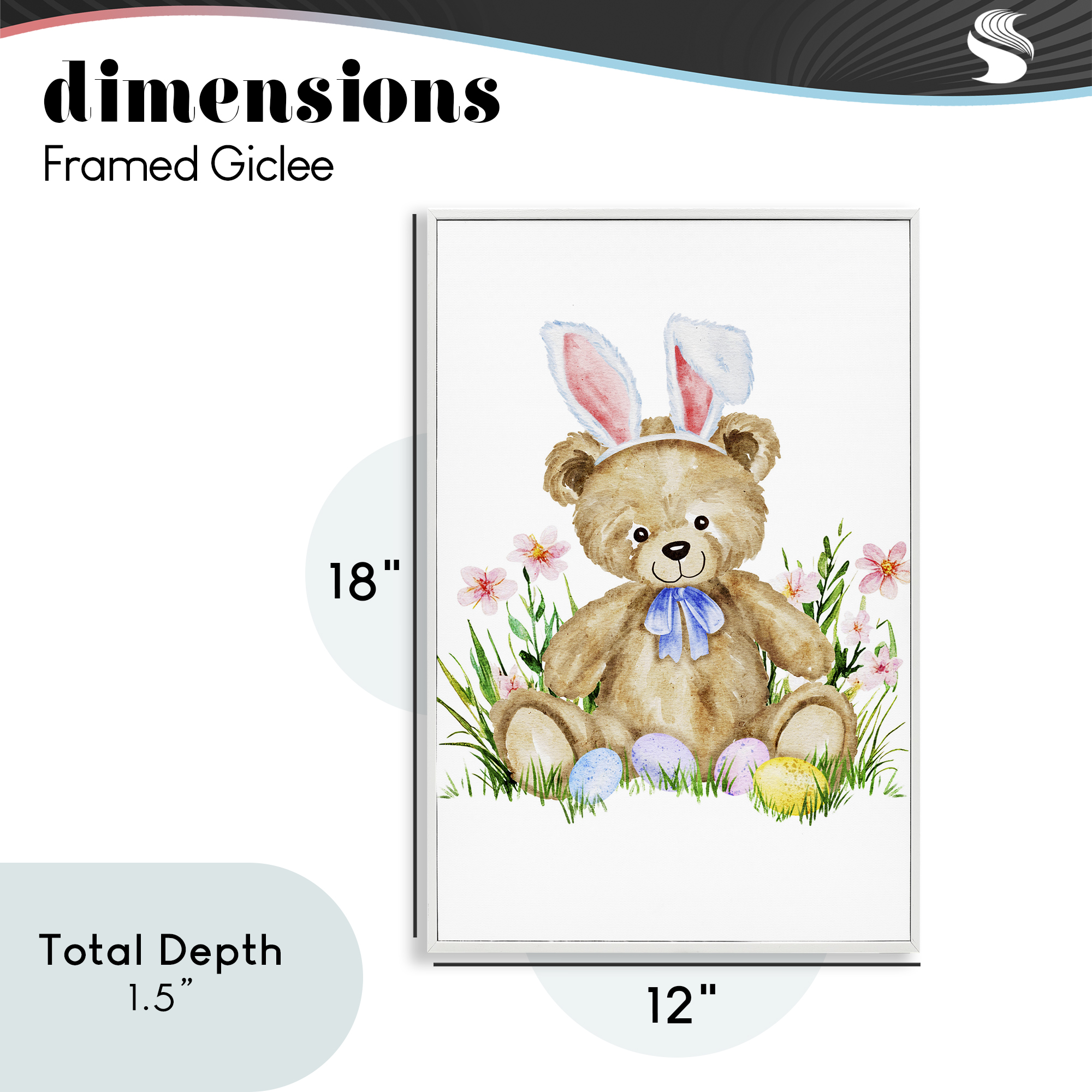Springy Easter Teddy Bear White Framed Giclee Art, design by Amy Hall