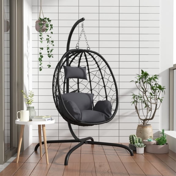 Casafoyer Hanging Egg Chair with Cushion Anthracite Poly Rattan&Steel