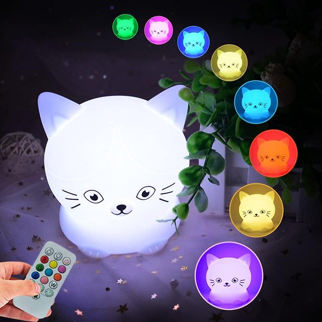Luz de noche para gatitos para niños: luz de noche de silicona para bebés, lámpara de noche LED para dormitorio, adecuada para bebés, niños, niñas, adultos mayores, dormitorios y exteriores.