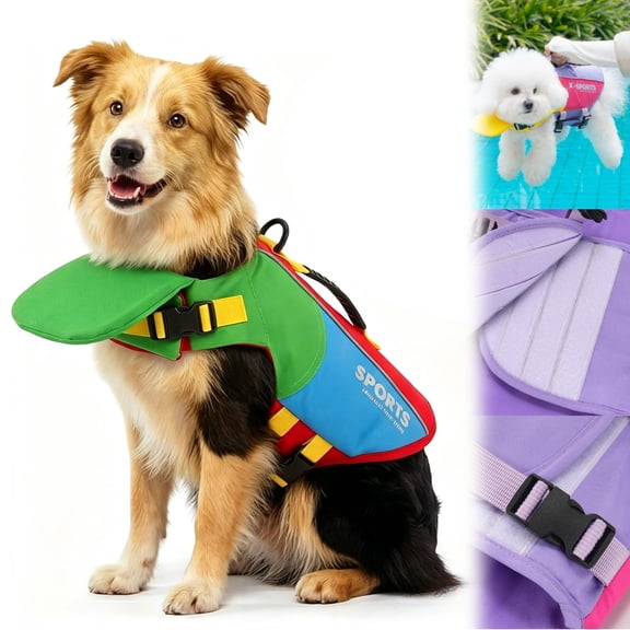 Dog Life Jacket with Chin Float,High Buoyancy Adjustable Dog Vest for Swimming with Rescue Handle for Large Middle Small Dogs (Red XS)