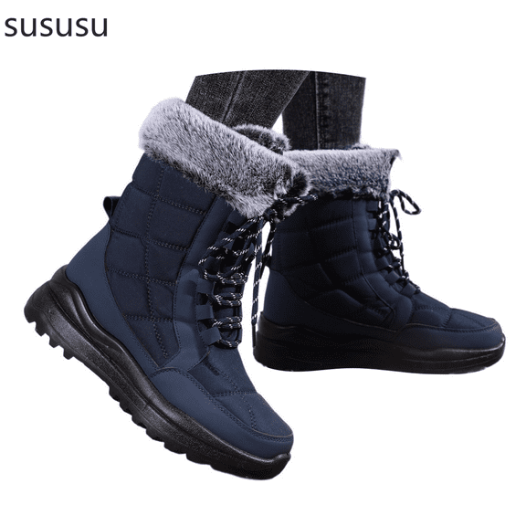 Women's Mid Calf Winter Boots Outdoor Booties With Thick Comfortable Platform Heel Casual Shoes For Cold Weather