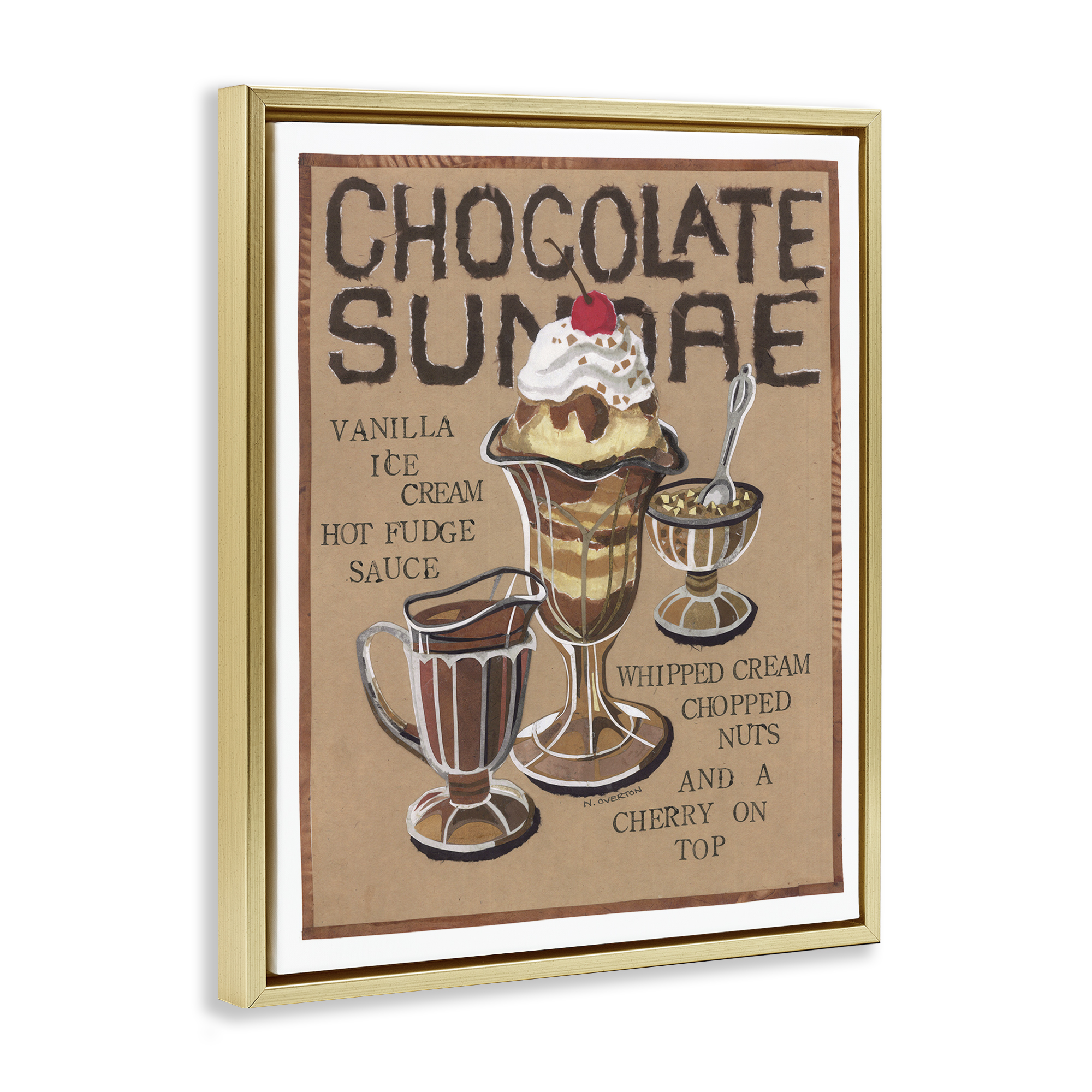 Stupell Industries Chocolate Sundae Recipe Food & Beverage Painting Gold Floater Framed Art Print Wall Art, 25 x 31