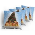 thumbnail image 5 of Ambesonne Christmas Throw Pillow Cover 4 Pack, Fir Tree Snowy Weather, 18", Blue and Mustard, 5 of 7