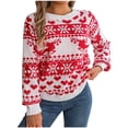 thumbnail image 2 of Suéter de cuello redondo para mujer, estampado navideño, cuello redondo, manga larga, suéter de punto, blusa para mujer, blusa de poliéster, 2 of 6